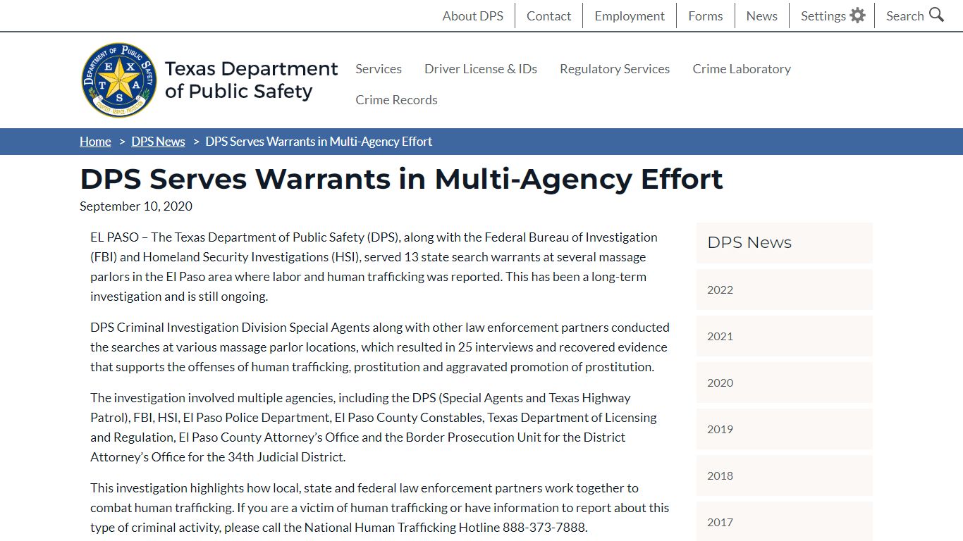 DPS Serves Warrants in Multi-Agency Effort | Department of Public Safety